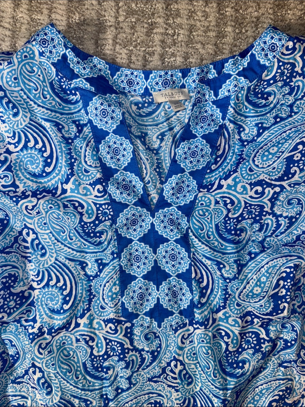 Talbots 2X blue paisley top shirt blouse lightweight casual women’s